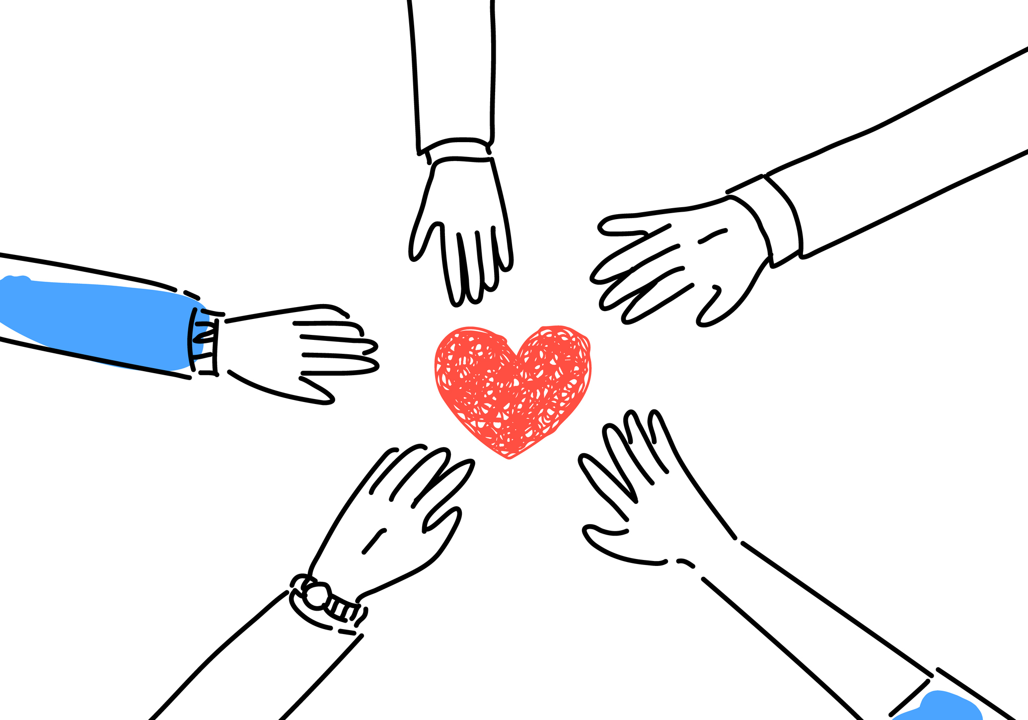 healthcare worker hands united together drawing illustration